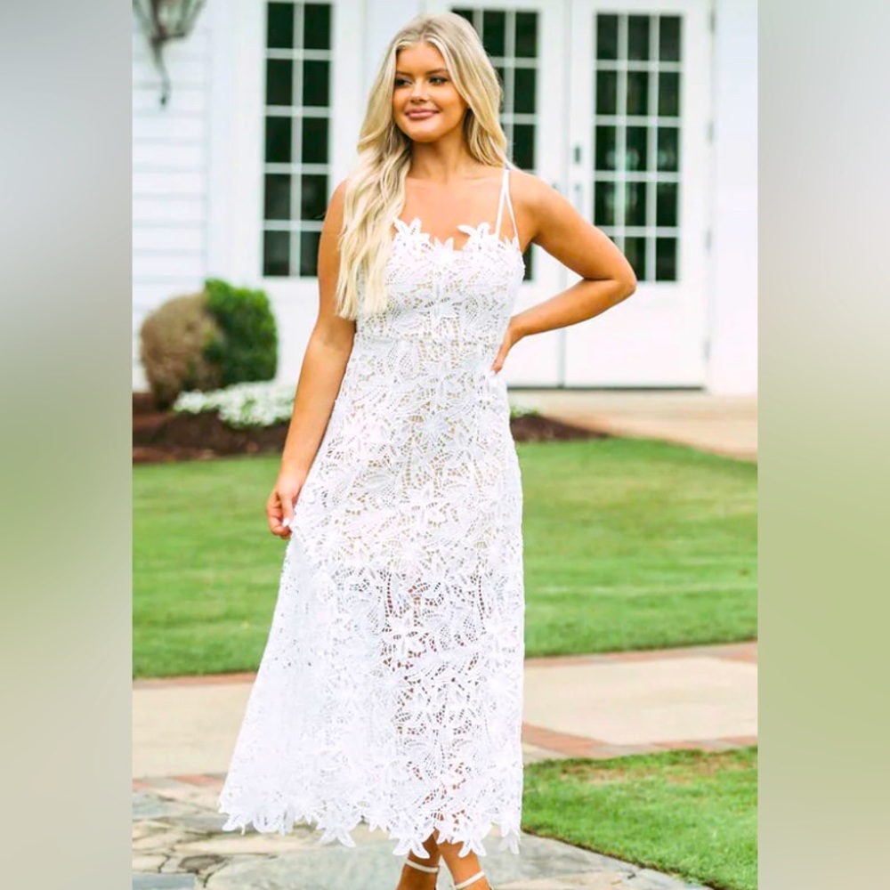 White Lace Midi Dress